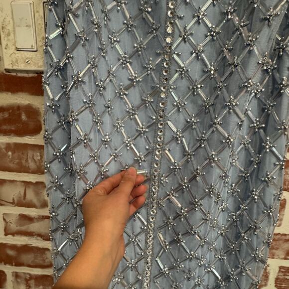 NWT ASOS DESIGN Light Blue Beaded Feather Hem Dress Size 14 Glam Formal Gown - Picture 16 of 16